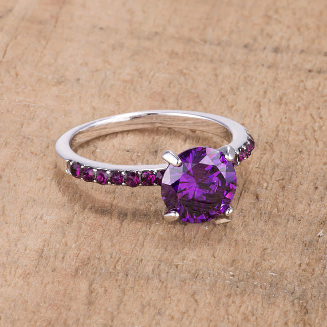 2.3CT Amethyst CZ Rhodium Ring-0