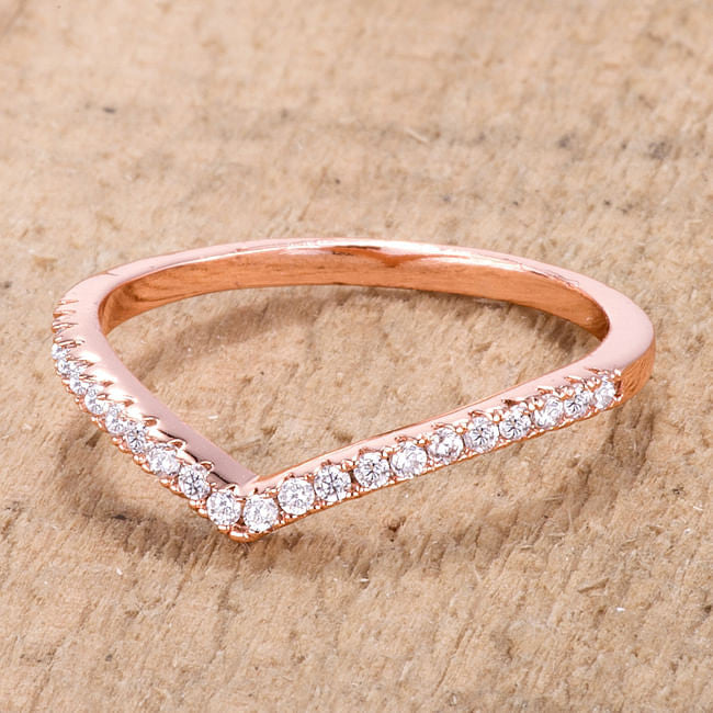 .22Ct Rose Goldtone Chevron Ring with CZ-0