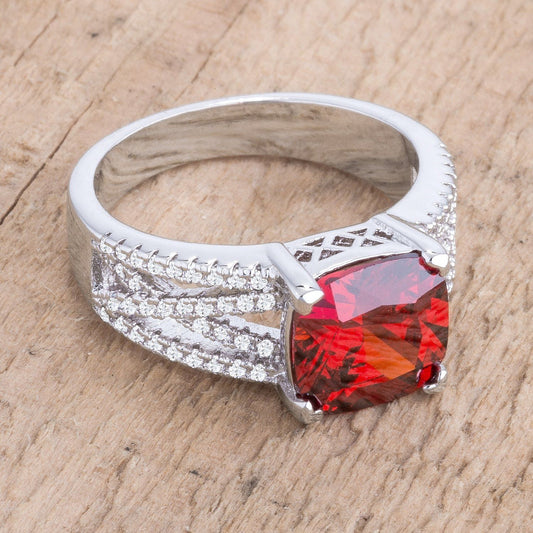 3Ct Elegant Rhodium Plated Criss-Cross Garnet CZ Engagement Ring-0