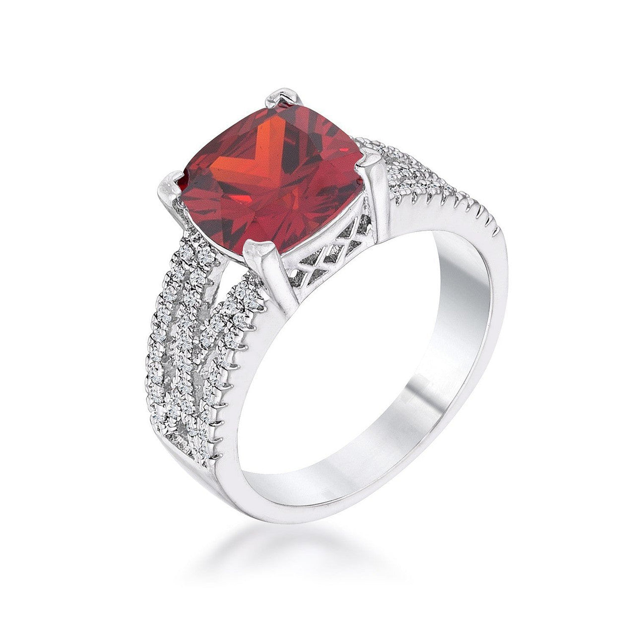 3Ct Elegant Rhodium Plated Criss-Cross Garnet CZ Engagement Ring-1