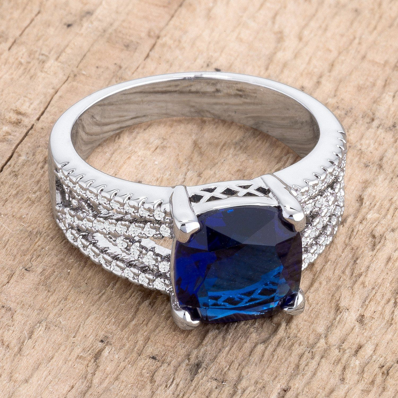 3ct Elegant Silvertone Criss-Cross Sapphire Blue CZ Engagement Ring-0