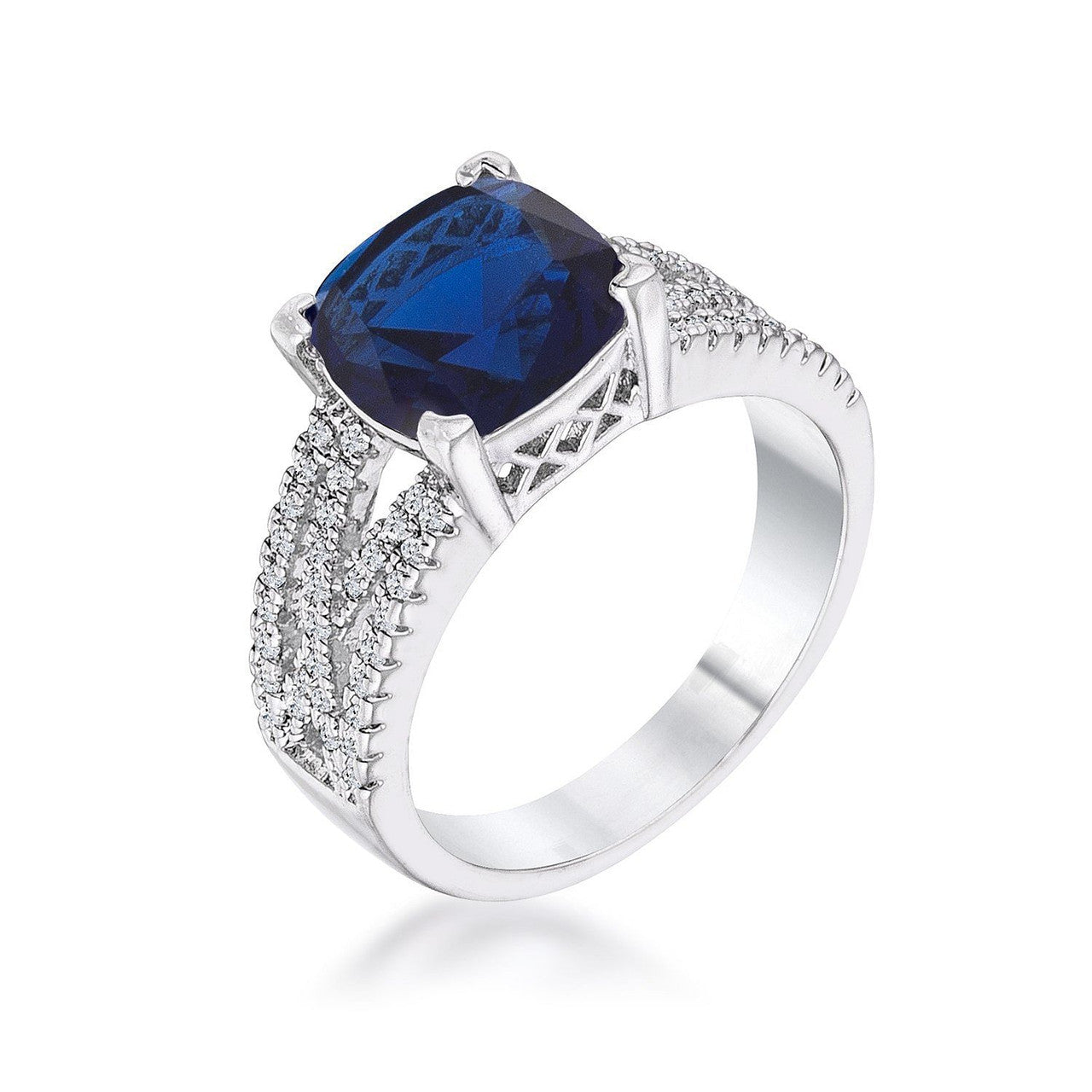 3ct Elegant Silvertone Criss-Cross Sapphire Blue CZ Engagement Ring-1