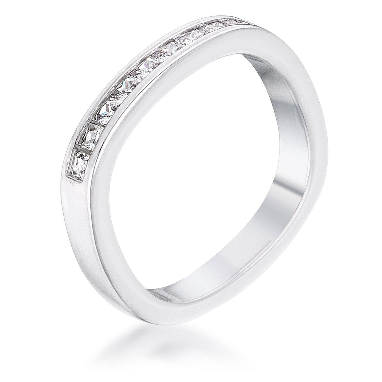 .9Ct Channel Set Princess Cut Rhodium Plated Square Shaped Stackable Band-2