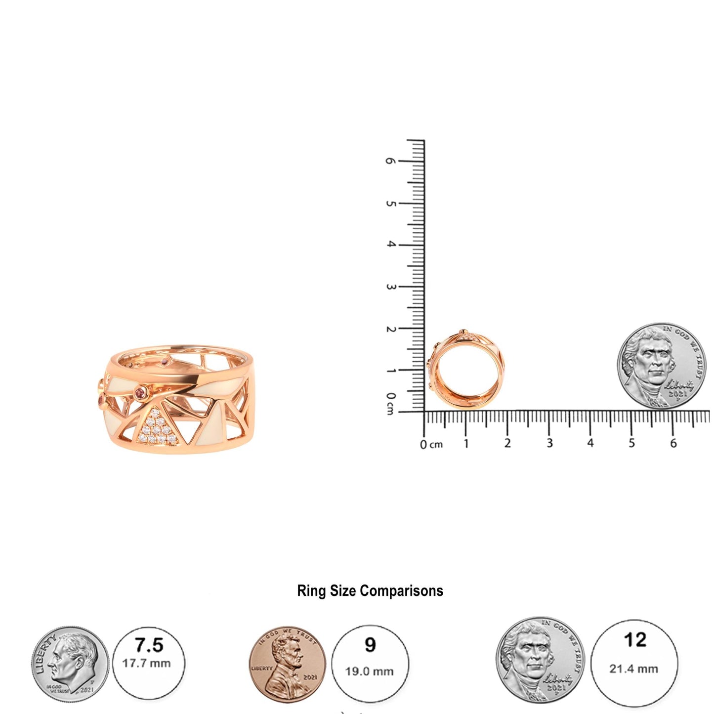 14K Rose Gold 1/3 Cttw Diamond and Pink Tourmaline Cigar Band Ring with White Enamel (G-H Color, SI1-SI2 Clarity)-4