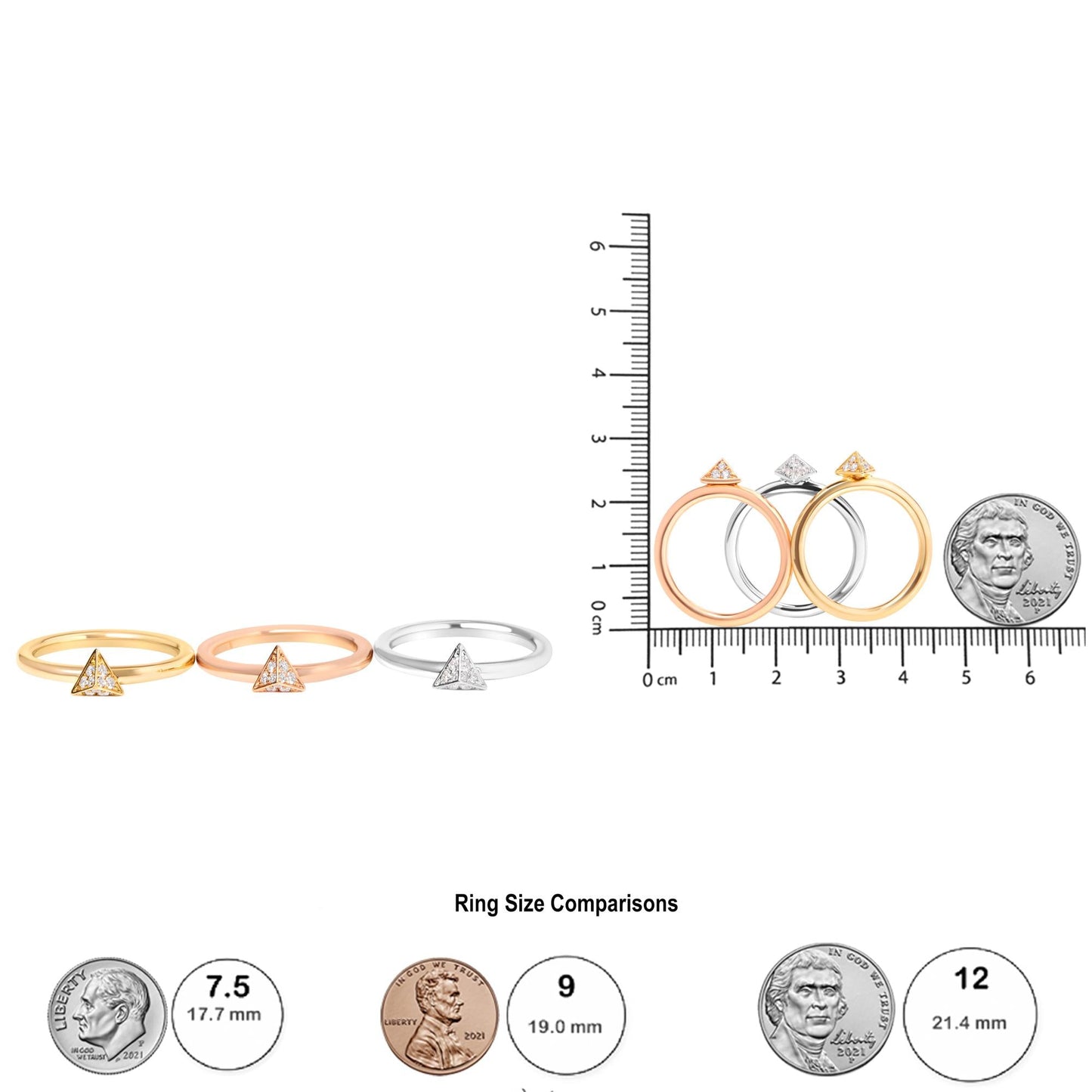 14K Tri Color Gold 1/3 Cttw Diamond Pyramid Stackable Band Ring Set (G-H Color, SI1-SI2 Clarity) - Size 7-4