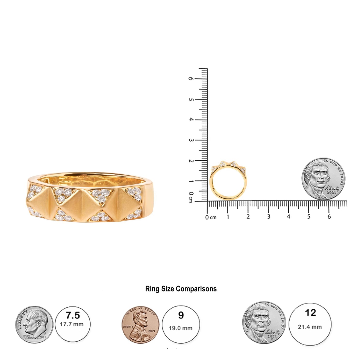 14K Yellow Gold 1/4 Cttw White Diamond Pyramid Band Ring (G-H Color, SI1-SI2 Clarity)- Size 7-4