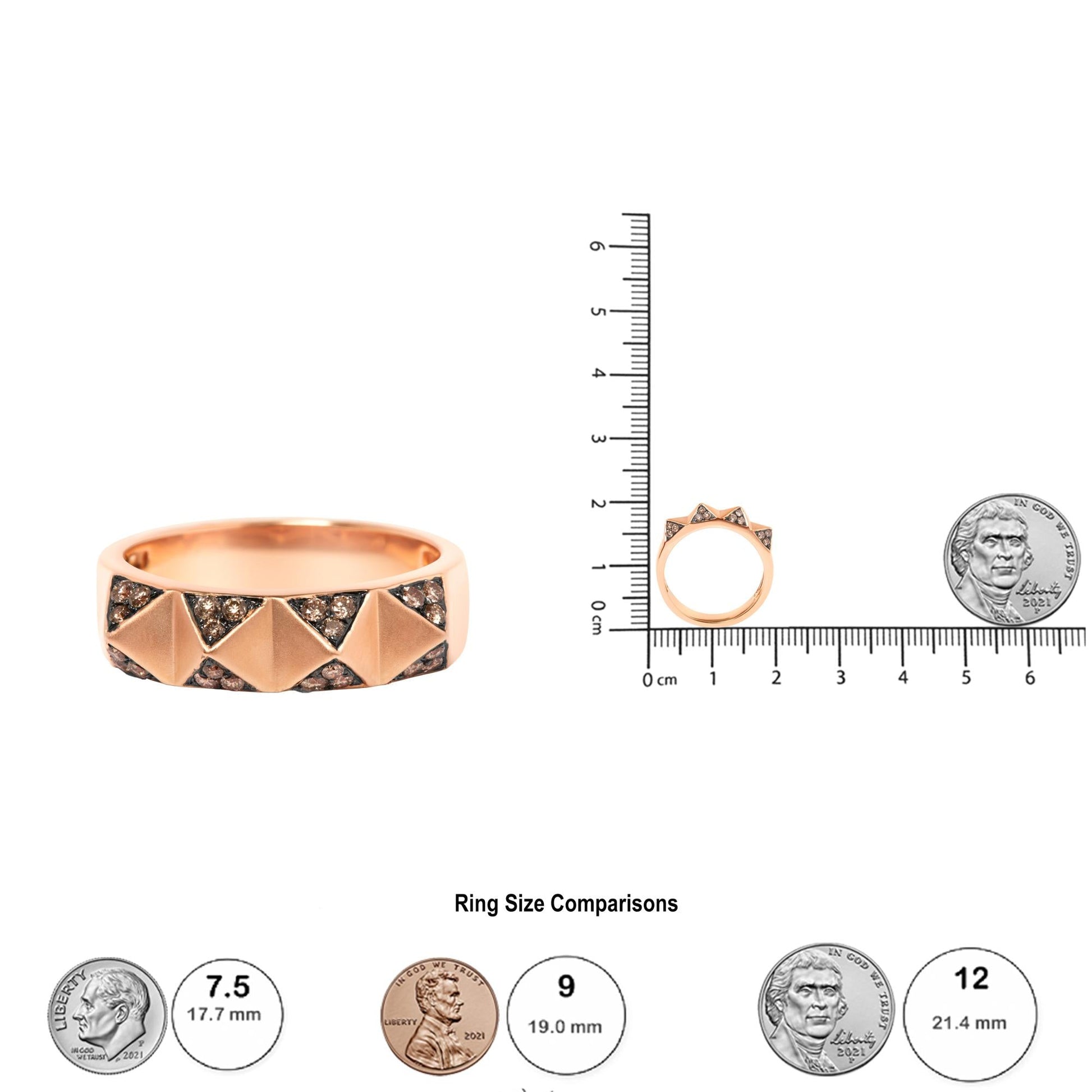 14K Rose Gold 1/4 Cttw Brown Diamond Pyramid Band Ring (Brown Color, SI1-SI2 Clarity)- Size 7-4