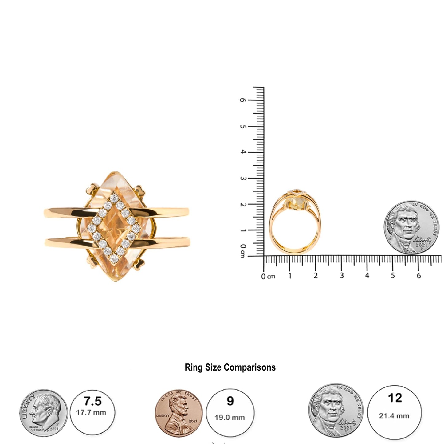 14K Yellow Gold 15x15 MM Marquise Cut Yellow Topaz and Diamond Accent Statement Cocktail Ring (G-H Color, SI1-SI2 Clarity)-4