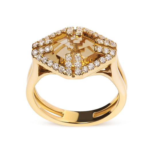 14K Yellow Gold Marquise-Cut Yellow Citrine and 1/3 Cttw Diamond Halo Cocktail Ring (G-H Color, SI1-SI2 Clarity) - Size 7-0