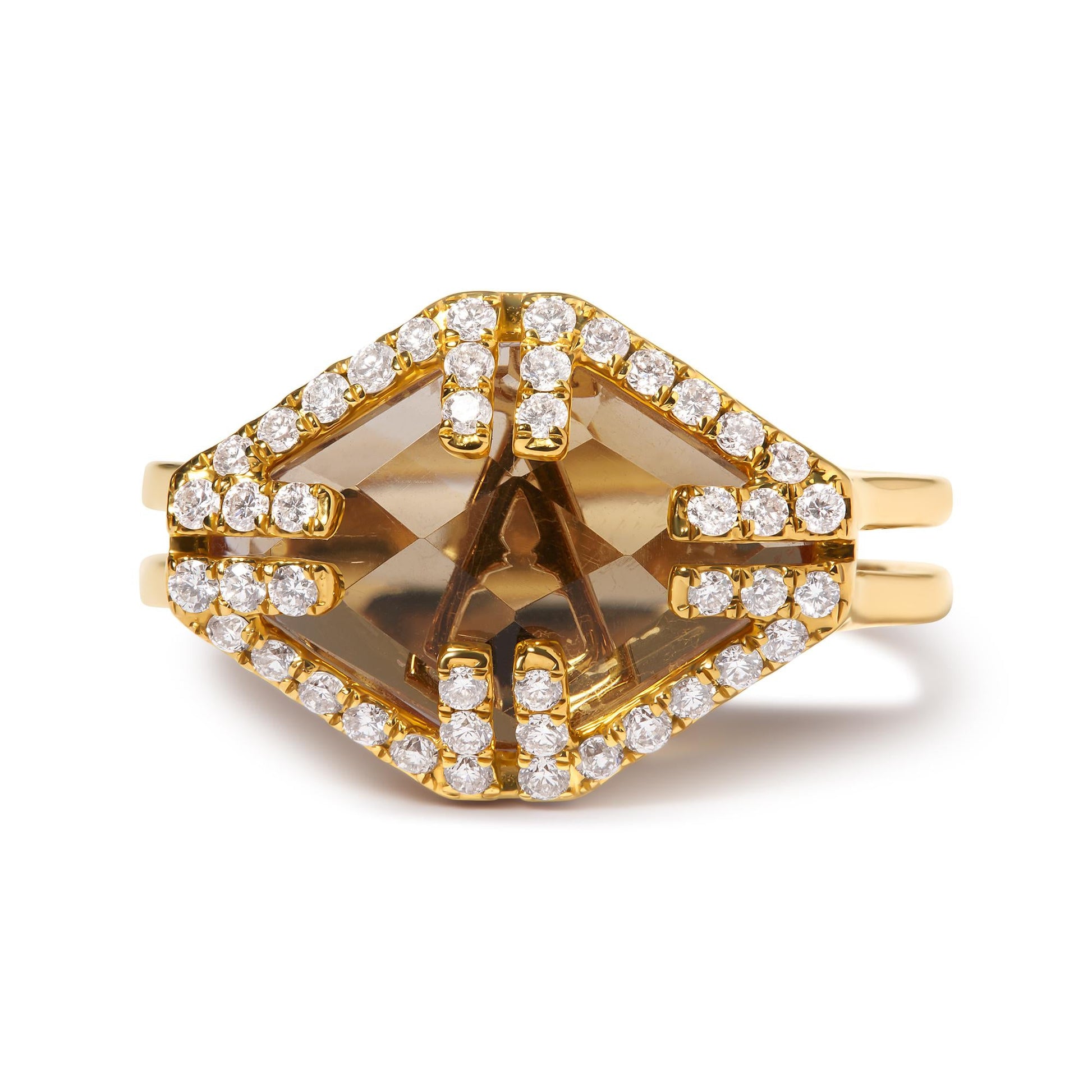 14K Yellow Gold Marquise-Cut Yellow Citrine and 1/3 Cttw Diamond Halo Cocktail Ring (G-H Color, SI1-SI2 Clarity) - Size 7-4