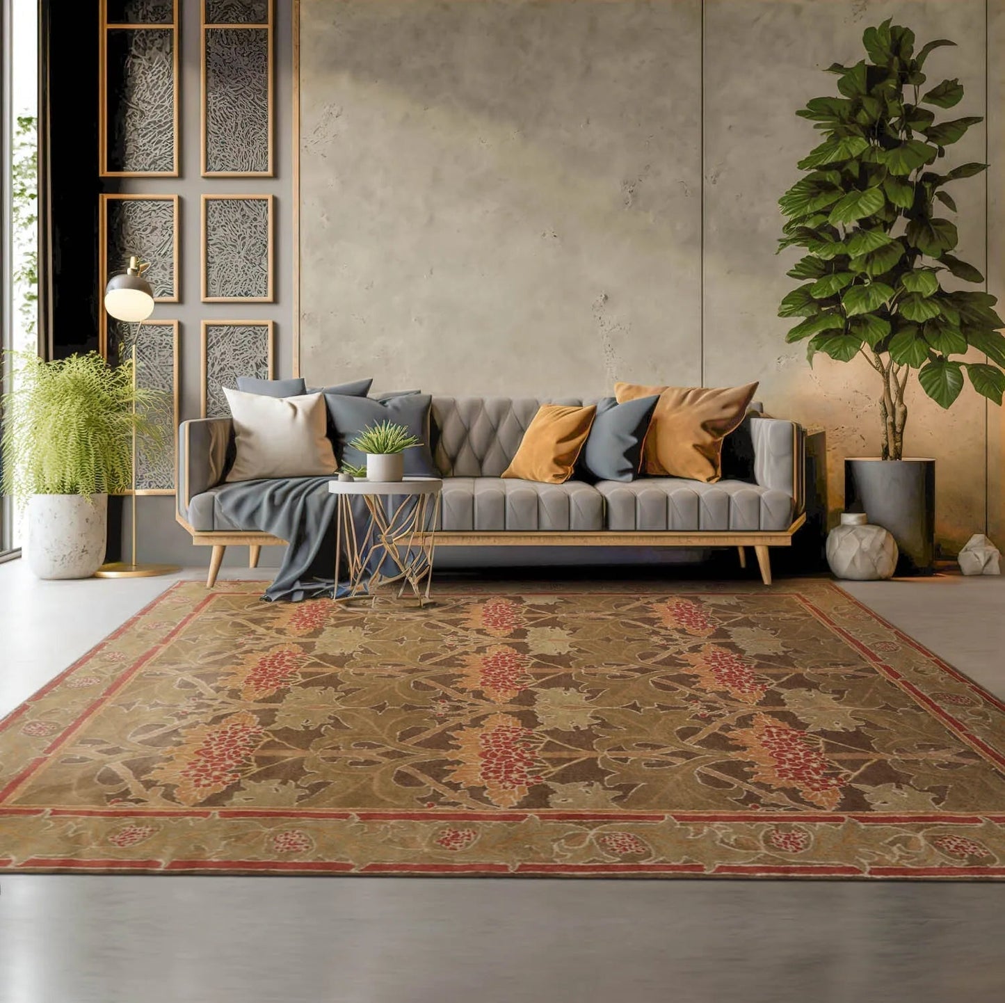 Multi Size Green, Sage Hand Tufted Hand Made 100% Wool William Morris Transitional Oriental Area Rug-0