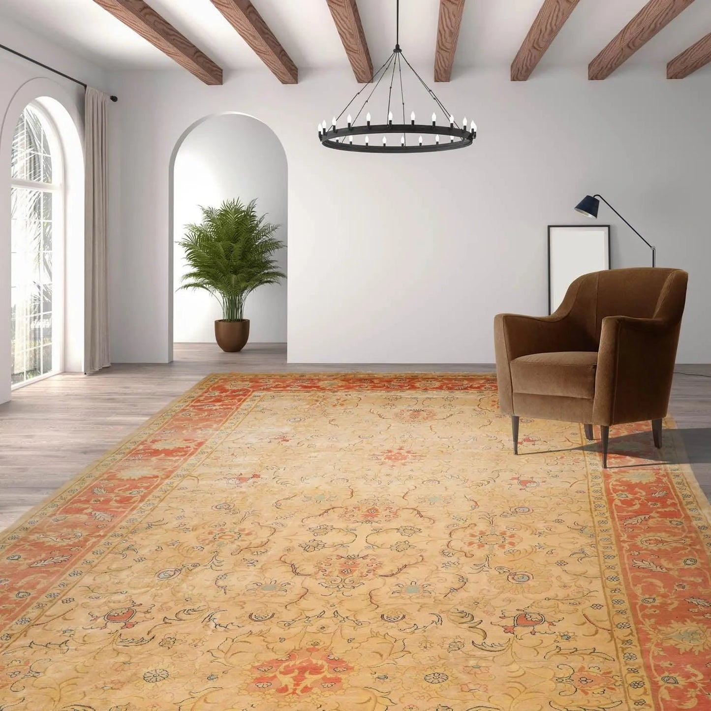 Vintage Zeigler Palace Hand Knotted 100% Wool Area Rug Beige 13'9'' x 18'9''-0