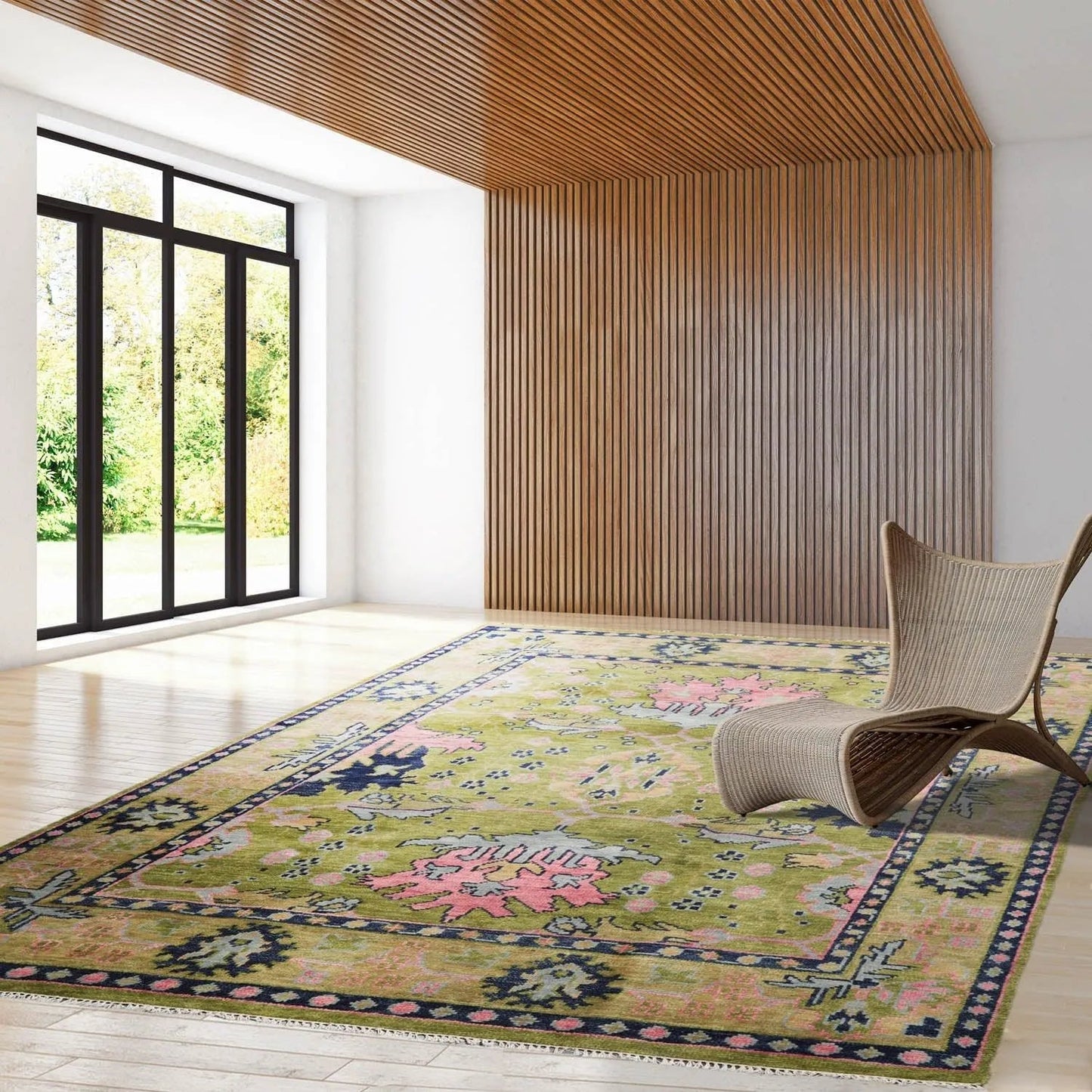 Multi Sizes Green, Pink Hand Knotted Muted Turkish Oushak 100% Wool Traditional Oriental Area Rug-2