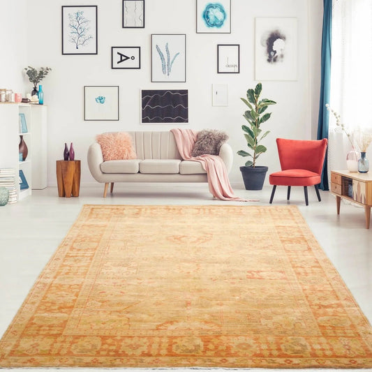 6x9 Tan, Terracotta Hand Knotted 100% Wool Oushak Traditional Oriental Area Rug-0