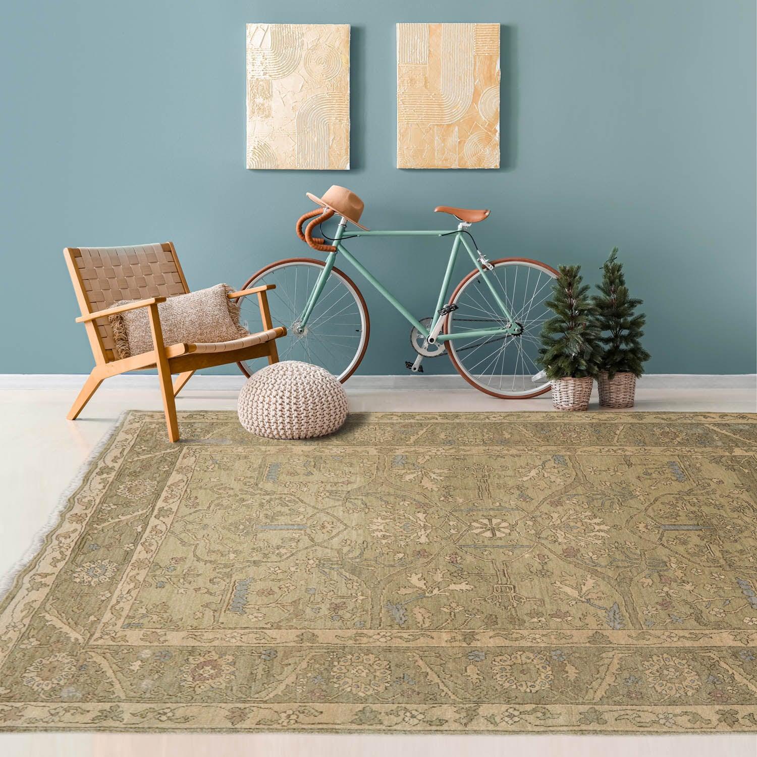 5'6" x 8'6'' Hand Knotted 100% Wool Caucasian Traditional Oriental Area Rug Champagne, Moss Color-0