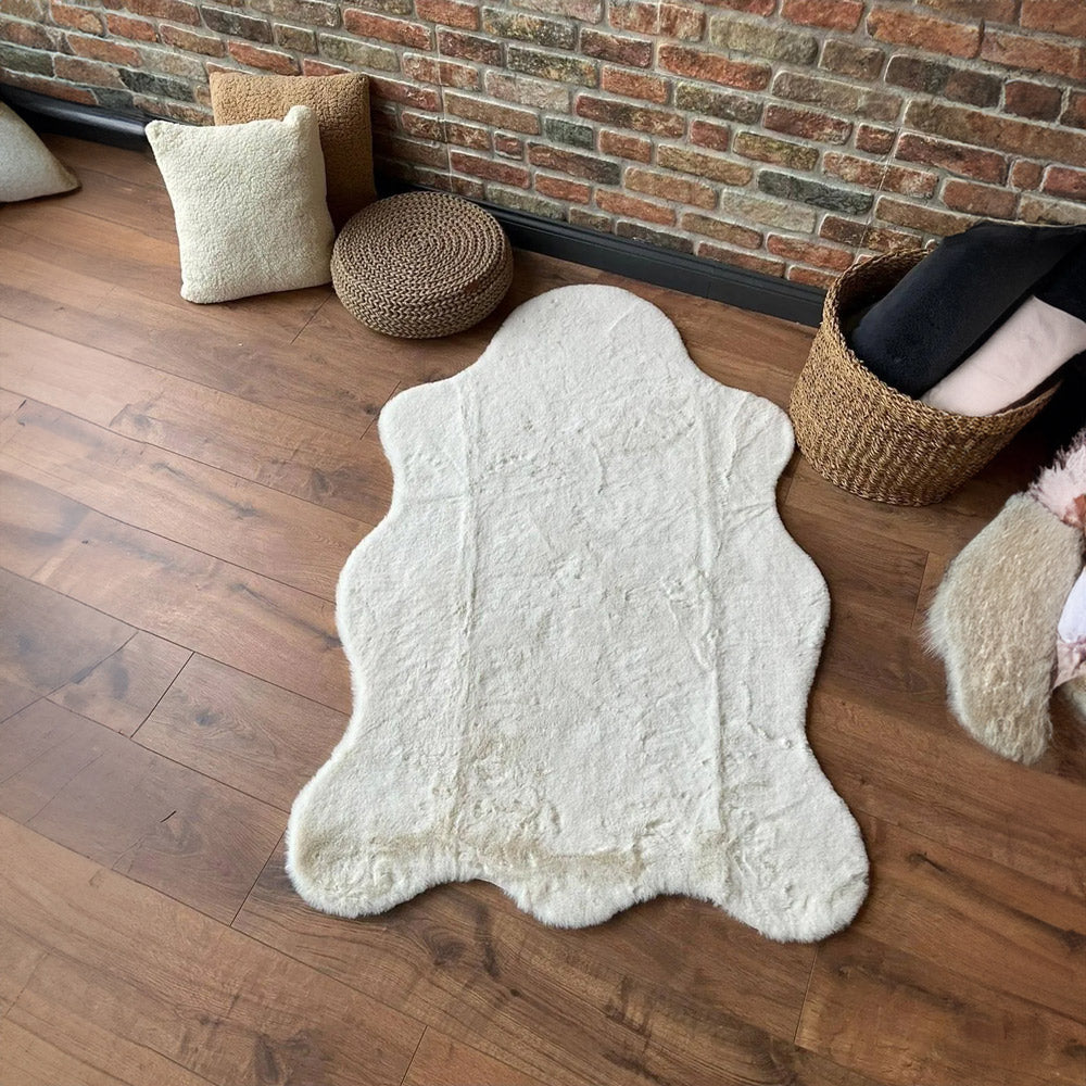 Cream Rabbit Plush Rug Flashrug-1