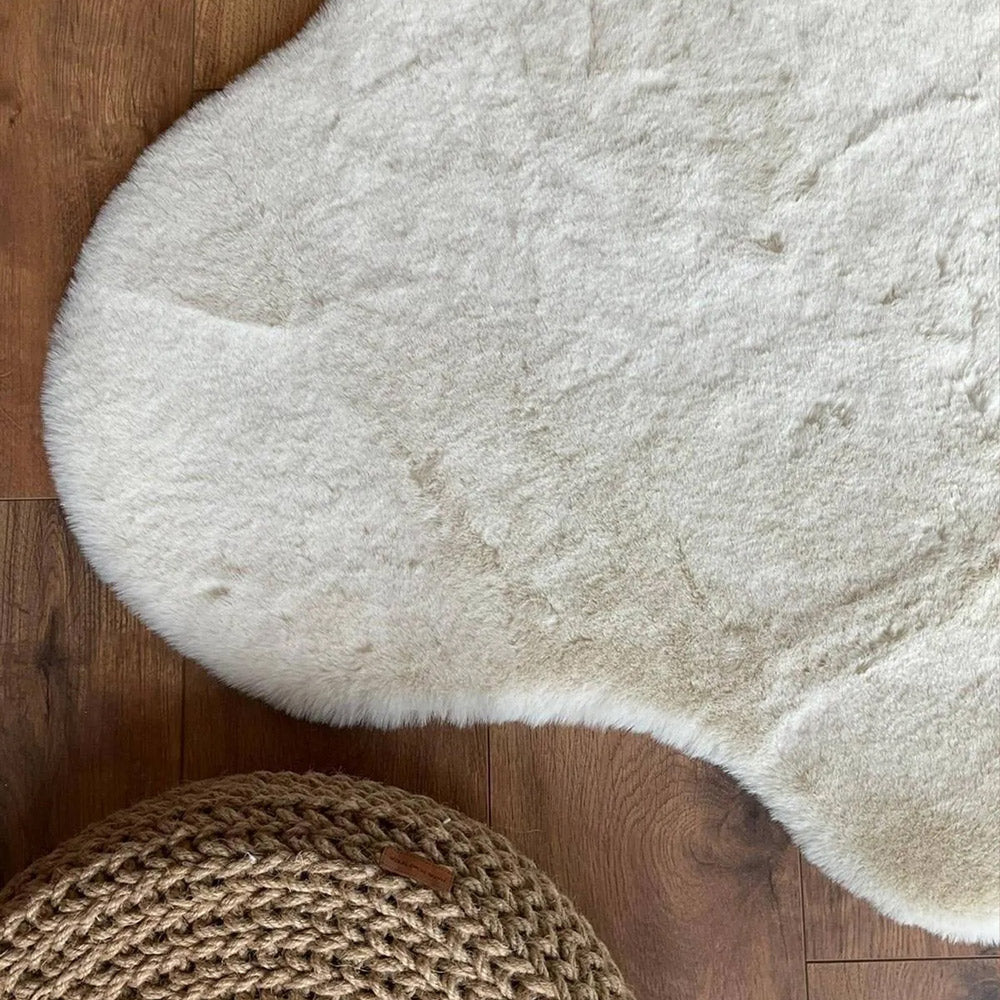 Cream Rabbit Plush Rug Flashrug-2