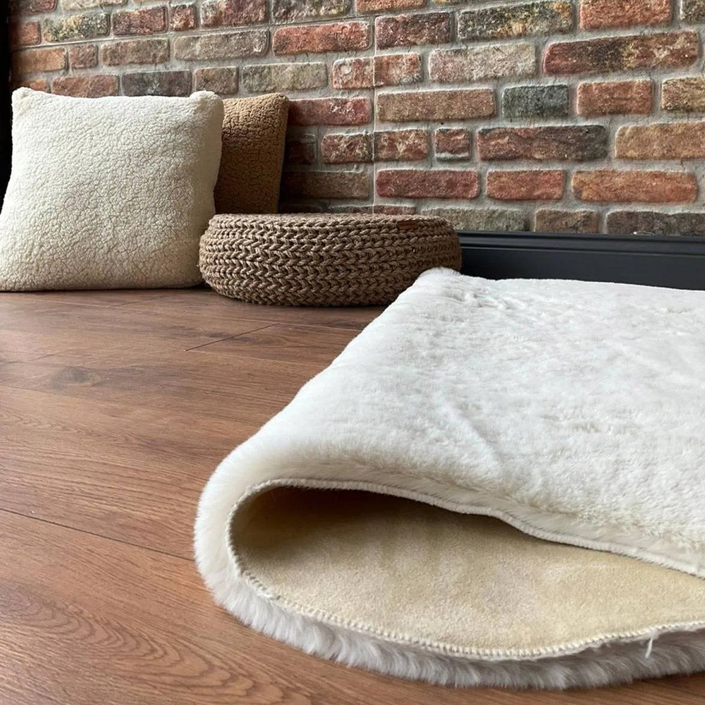 Cream Rabbit Plush Rug Flashrug-3