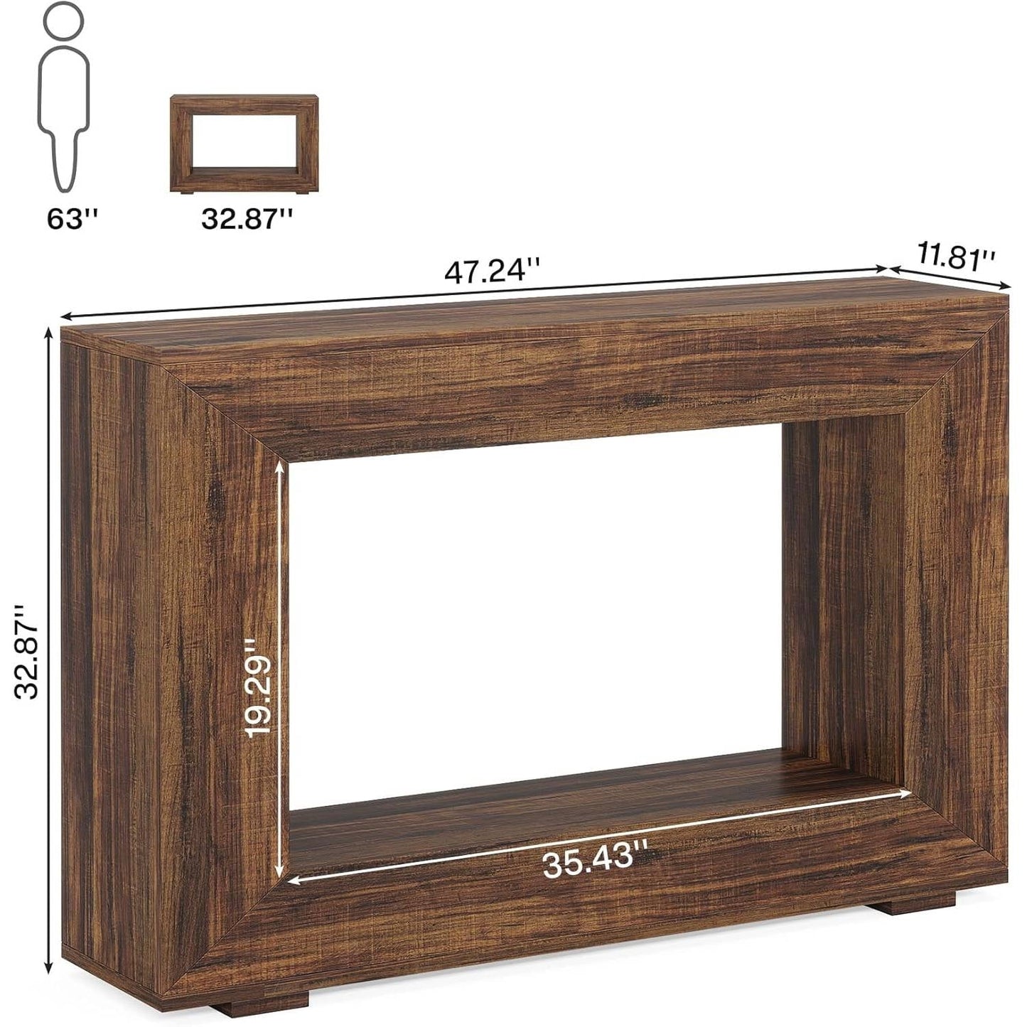 Modern Farmhouse 47-inch Long Entryway Console Table in Rustic Brown Wood Finish-4
