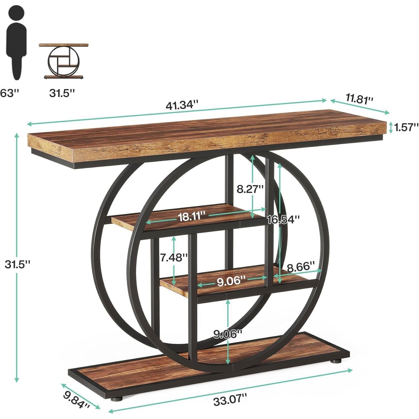 Modern Industrial 41-inch Long Narrow Entryway Foyer Console Table with Shelves-4