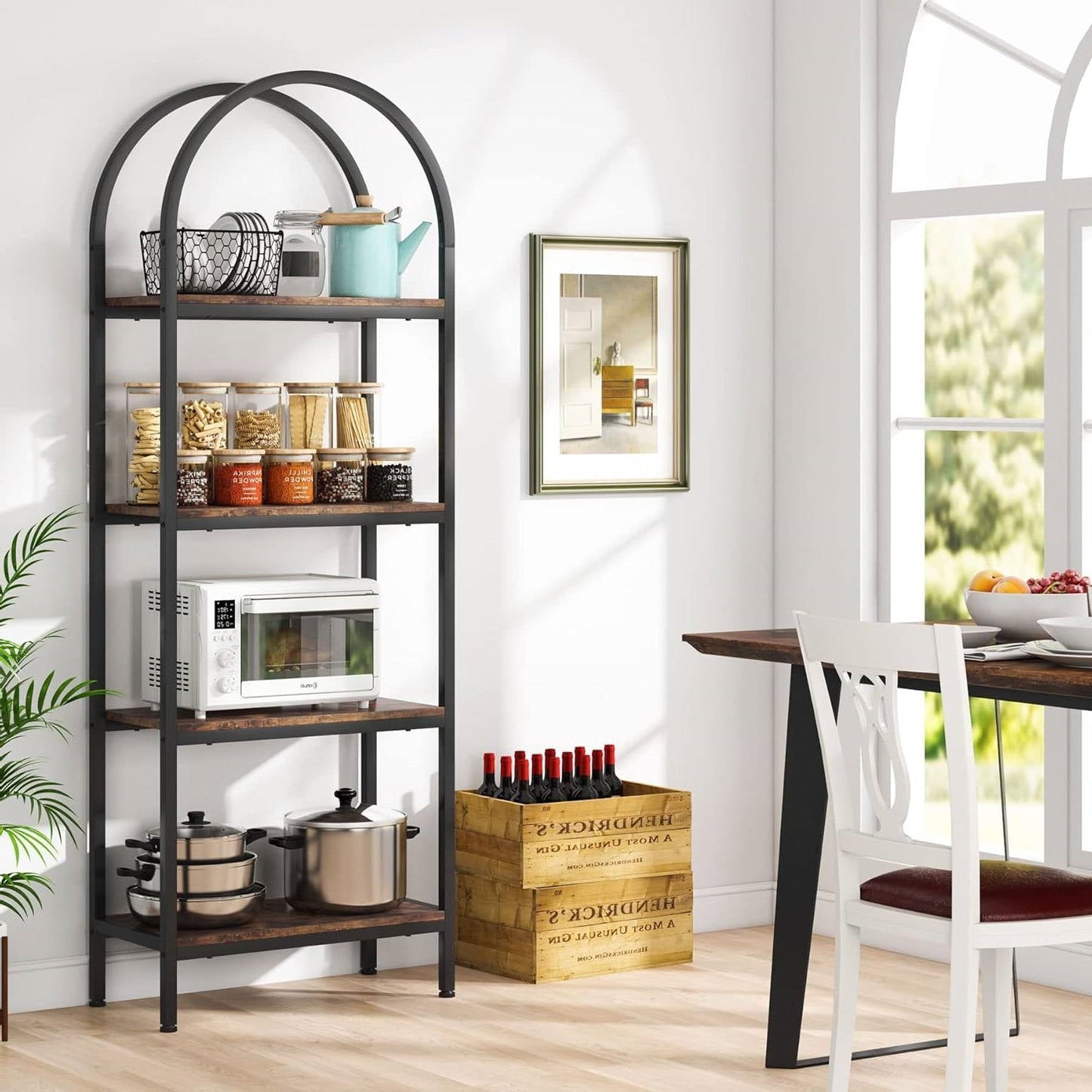 Modern Industrial Metal Wood Display Rack Bookcase with 4 Storage Shelves-2