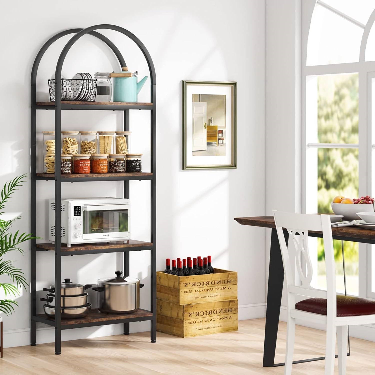 Modern Industrial Metal Wood Display Rack Bookcase with 4 Storage Shelves-2
