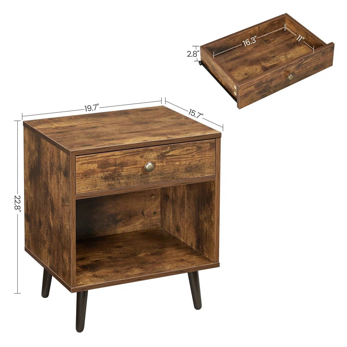 Mid-Century Farmhouse Bedroom 1-Drawer Nightstand End Table with Open Shelf-4