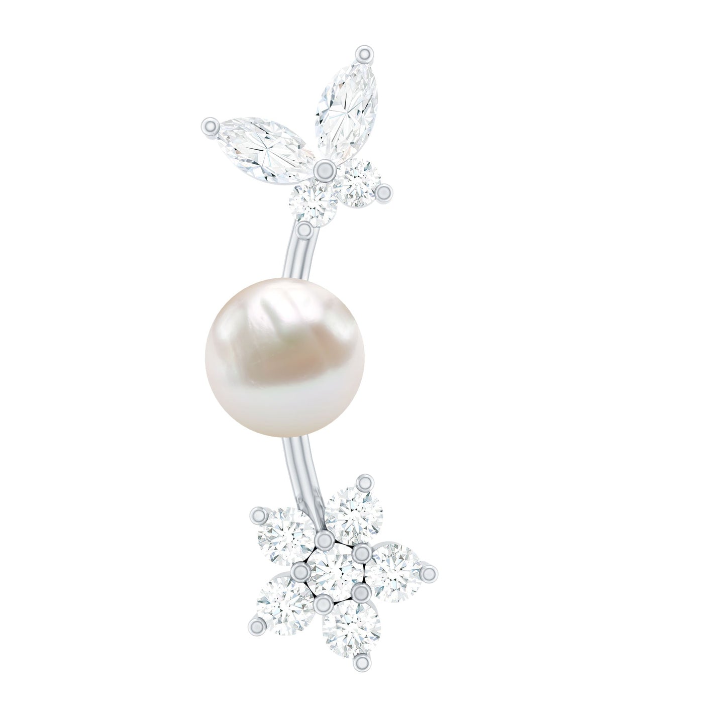 Nature Inspired Freshwater Pearl and Moissanite Crawler Earring