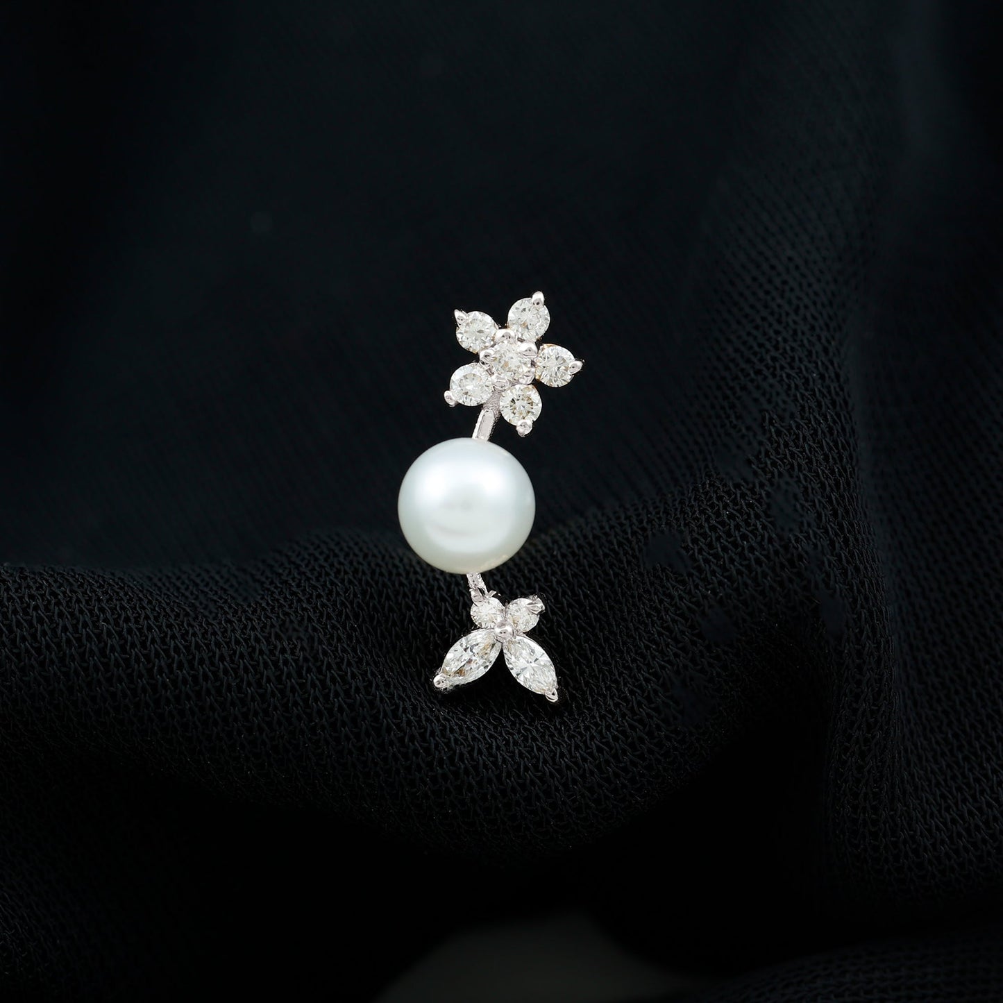Nature Inspired Freshwater Pearl and Moissanite Crawler Earring