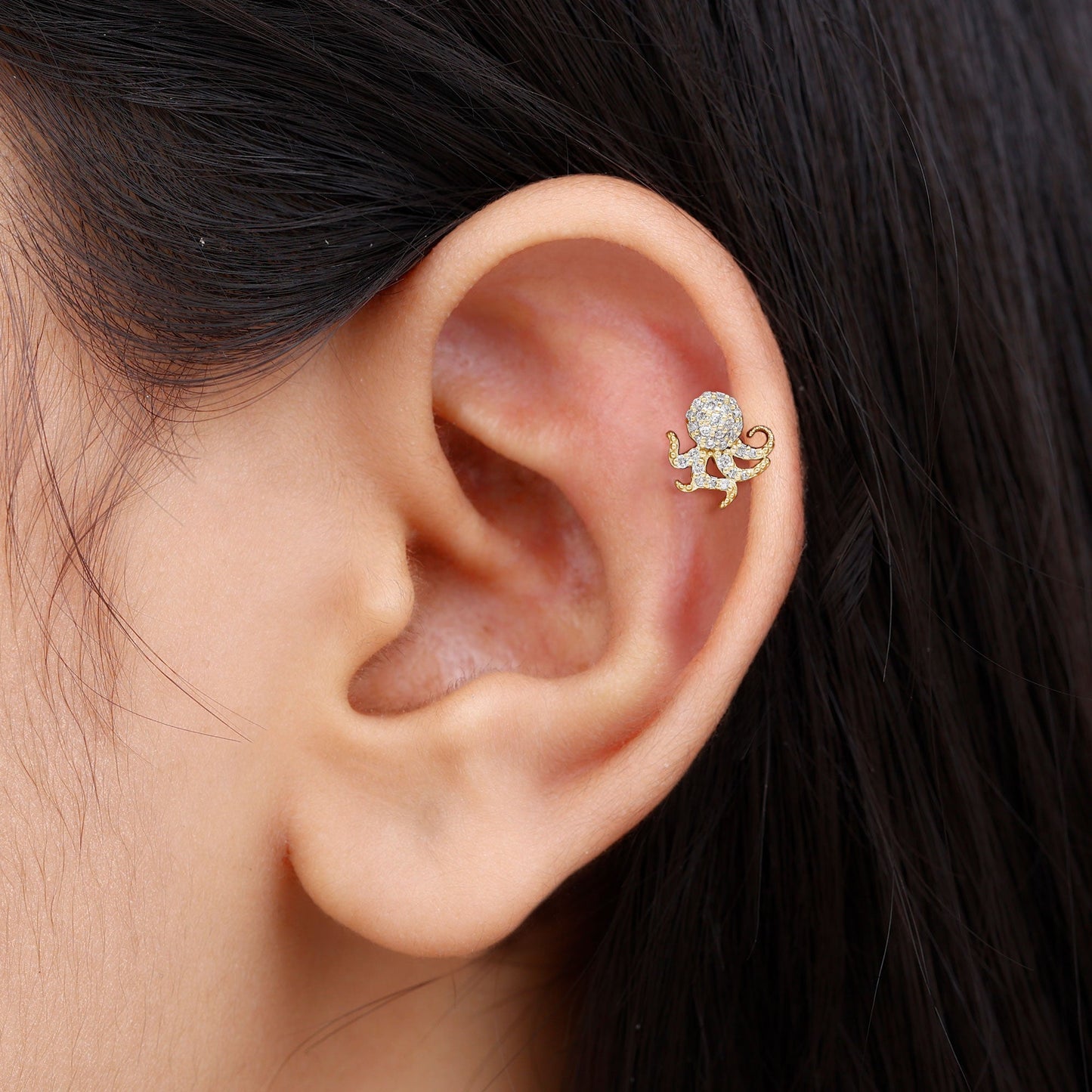 Moissanite Octopus Earring for Cartilage Piercing