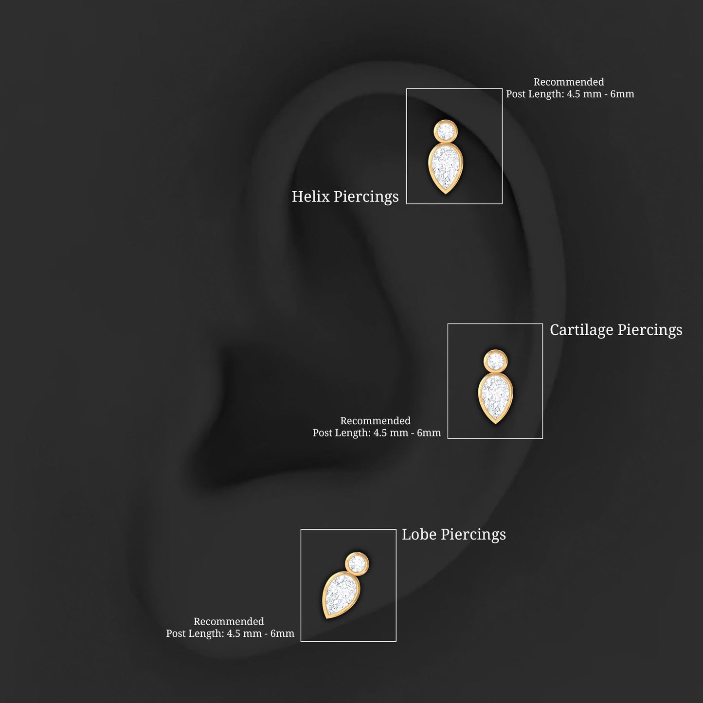 Pear and Round Moissanite Dainty Tragus Earring