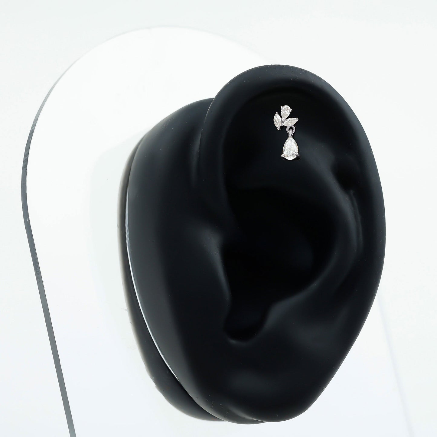 Marquise and Pear Moissanite Cluster Drop Cartilage Earring