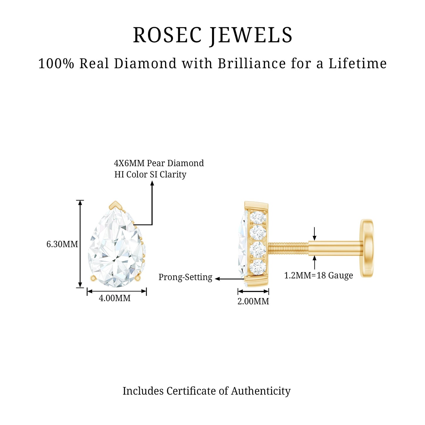 Pear Shaped Diamond Solitaire Tragus Earring