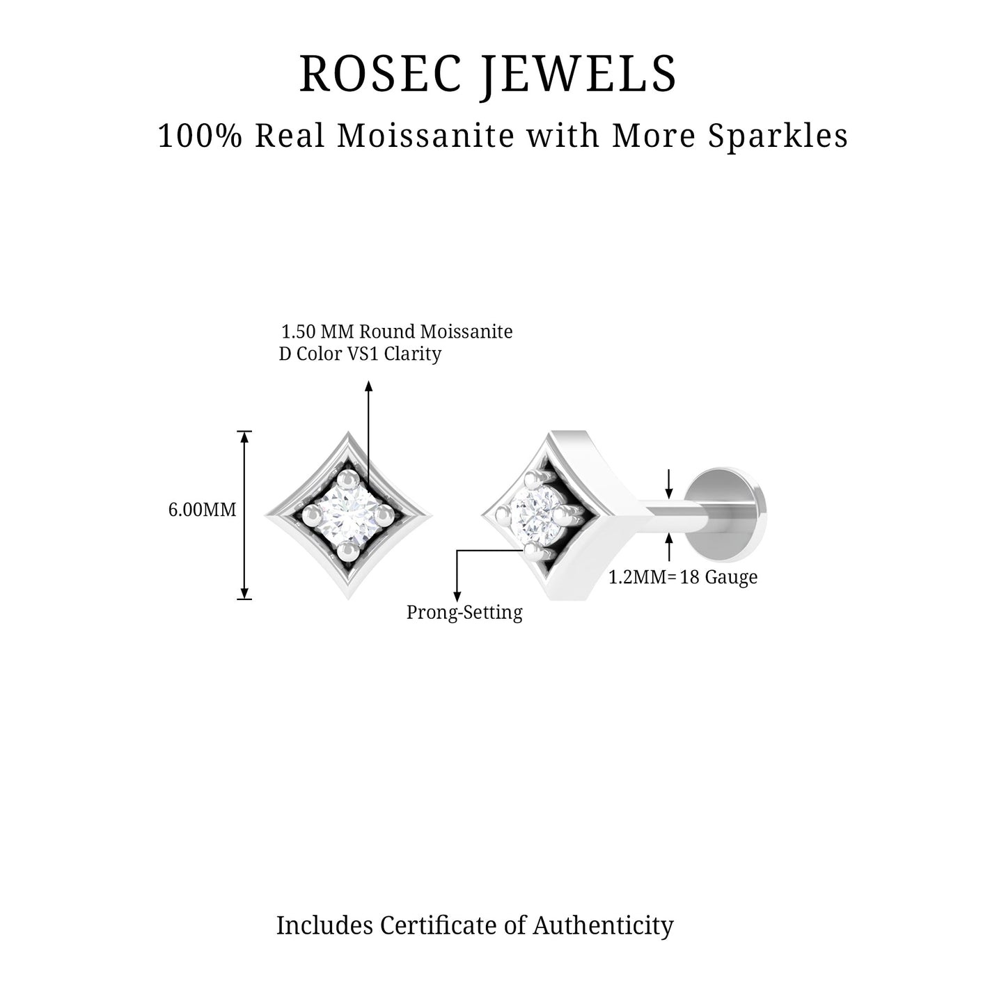 Round Moissanite Solitaire Geometric Nose Pin