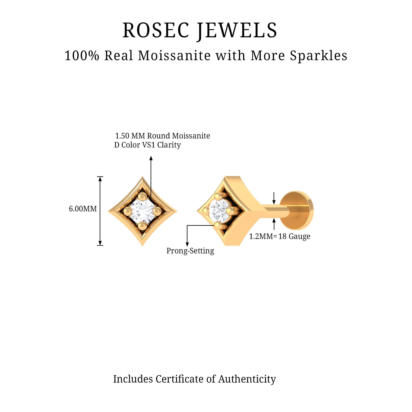 Round Moissanite Solitaire Geometric Nose Pin