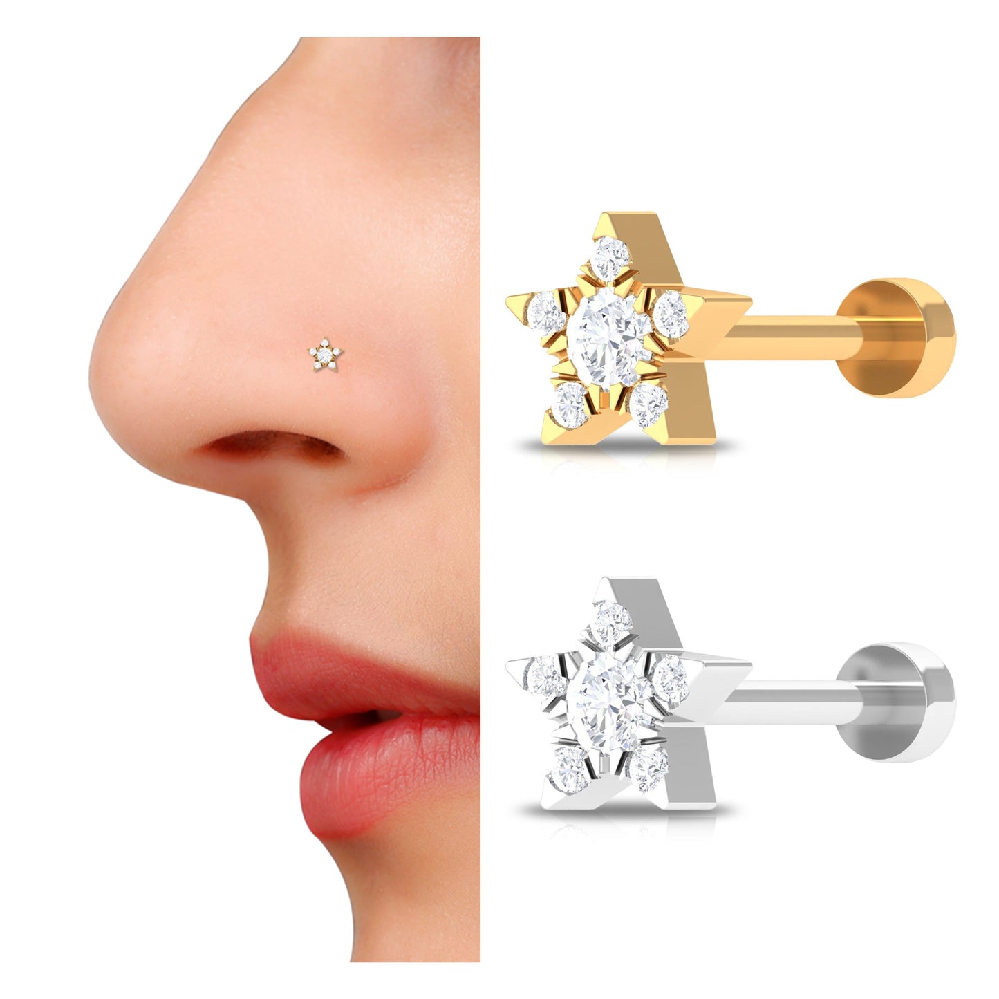 Genuine Diamond Star Nose Pin with Certificate