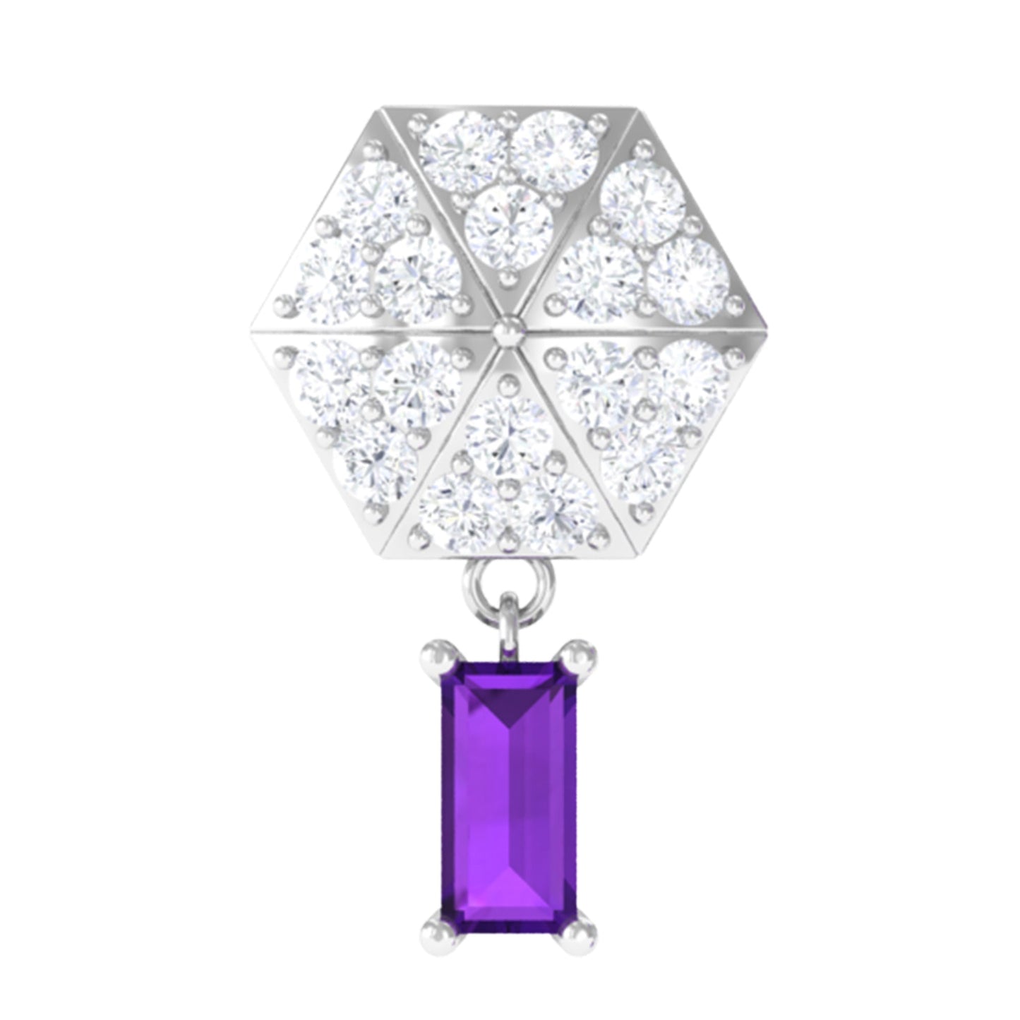 Baguette Amethyst Cartilage Drop Earring with Moissanite