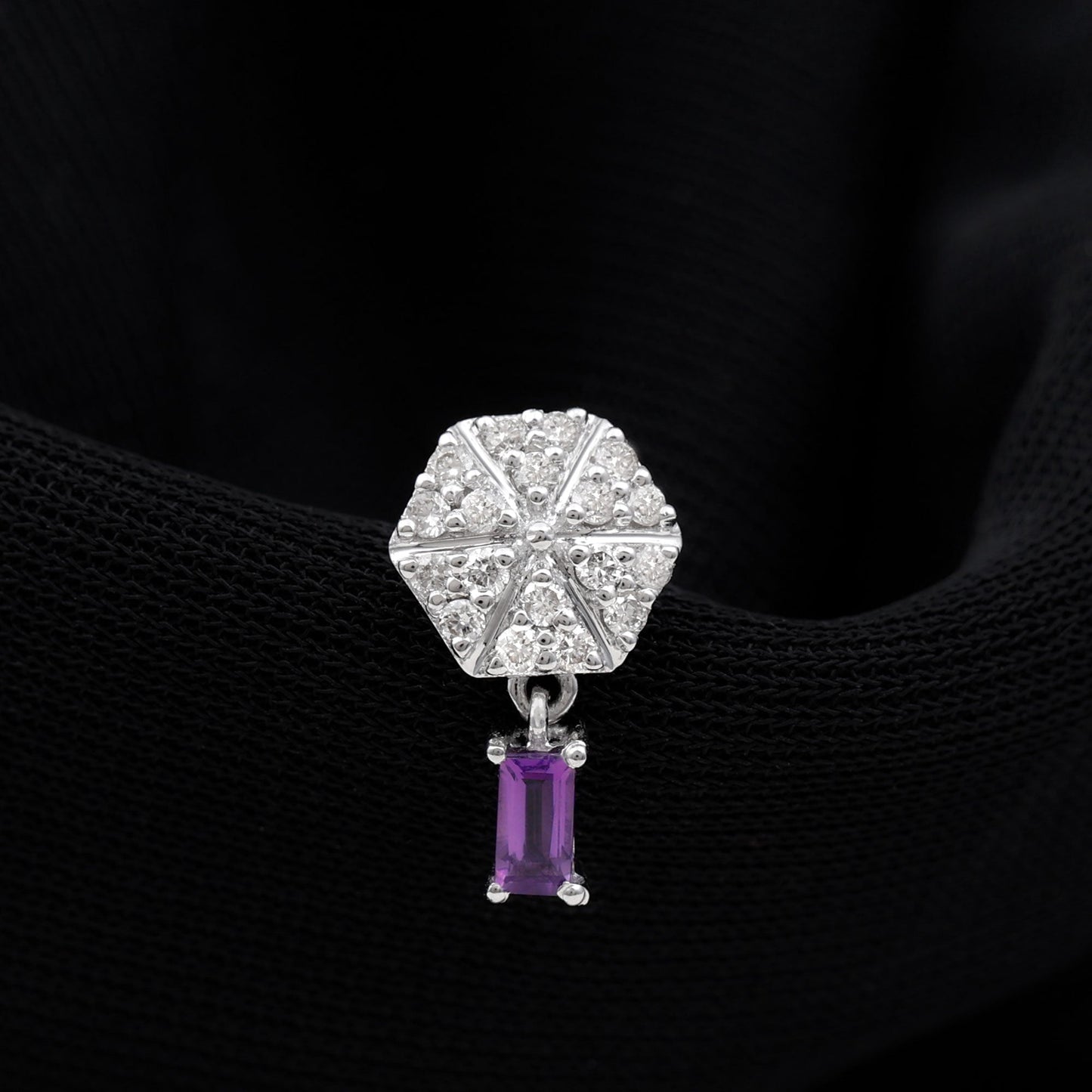 Baguette Amethyst Cartilage Drop Earring with Moissanite