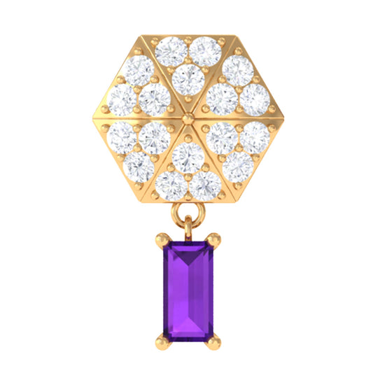 Baguette Amethyst Cartilage Drop Earring with Moissanite