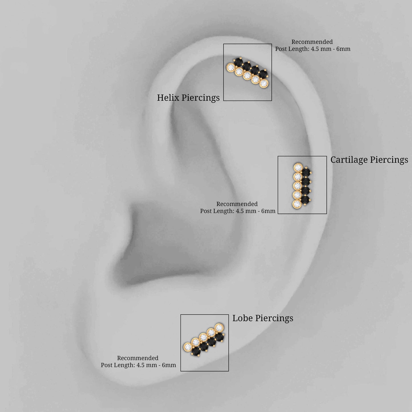 Minimal Black Onyx and Diamond Bar Cartilage Earring