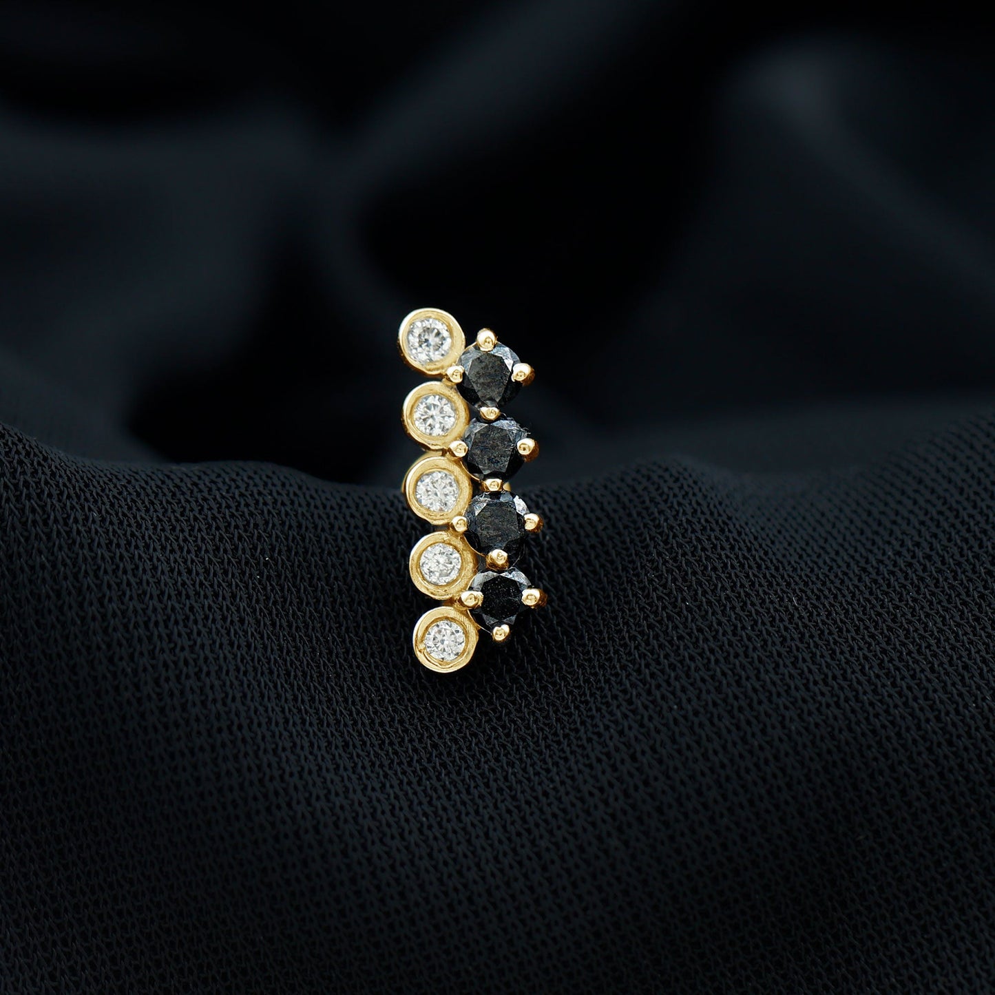Minimal Black Onyx and Diamond Bar Cartilage Earring