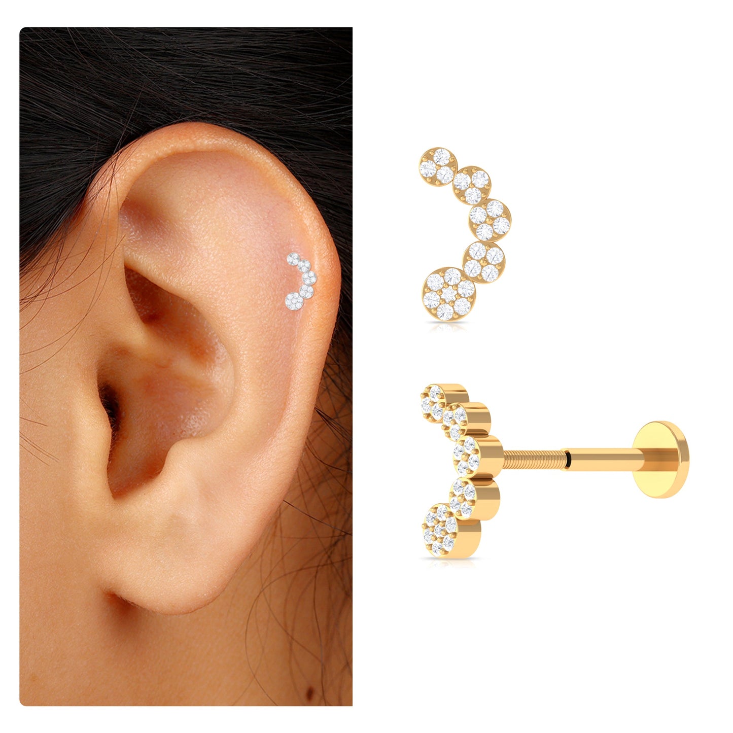 Genuine Diamond Curved Crawler Earring for Helix Piercing