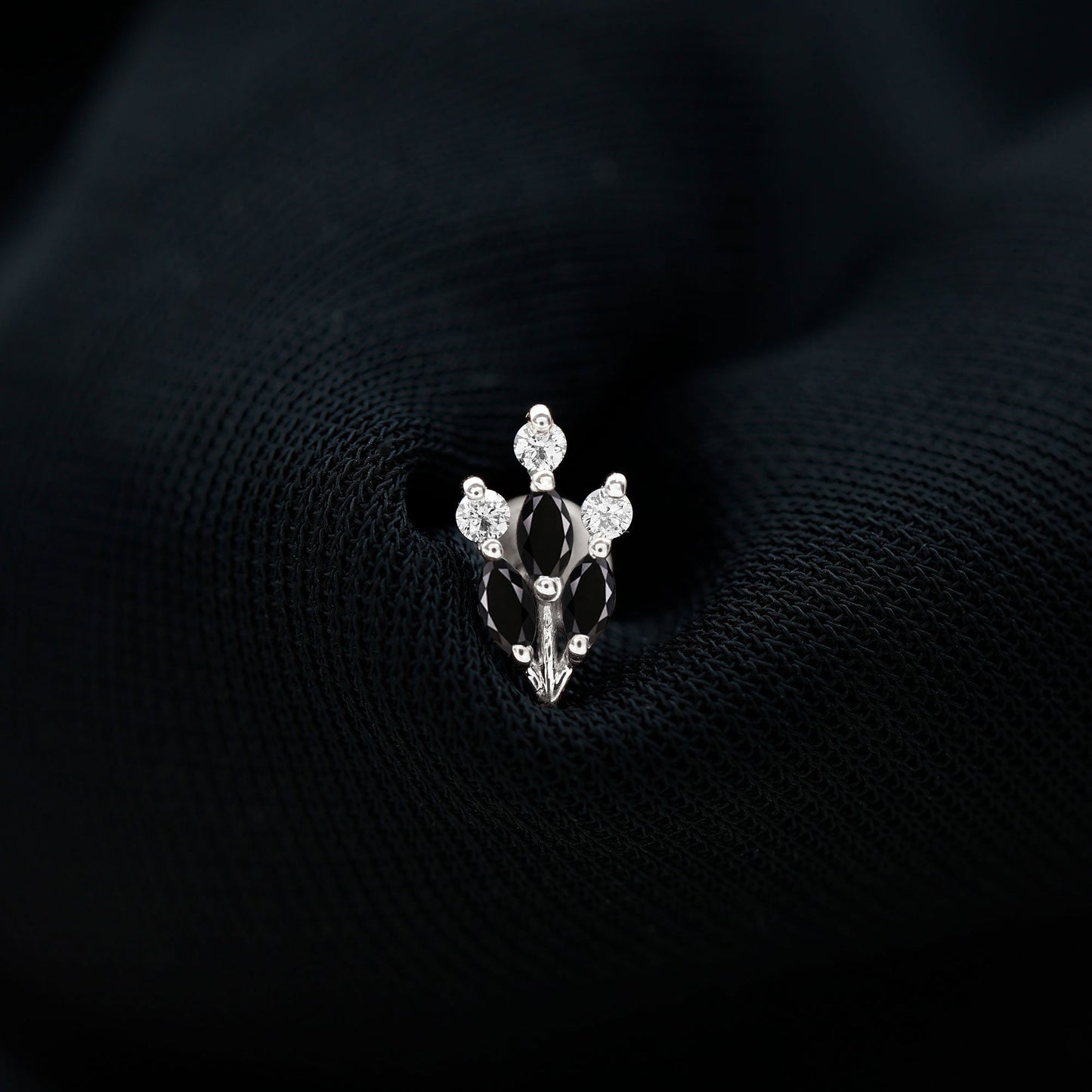 Marquise Black Onyx Leaf Cartilage Earring with Certificate