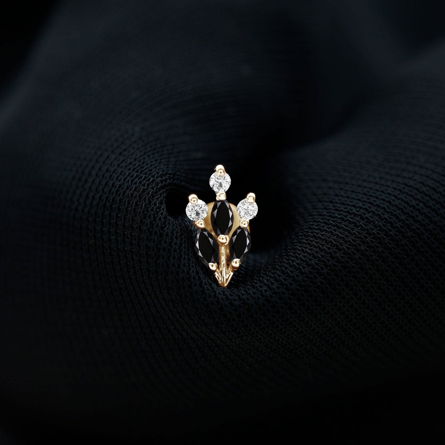 Marquise Black Onyx Leaf Cartilage Earring with Certificate
