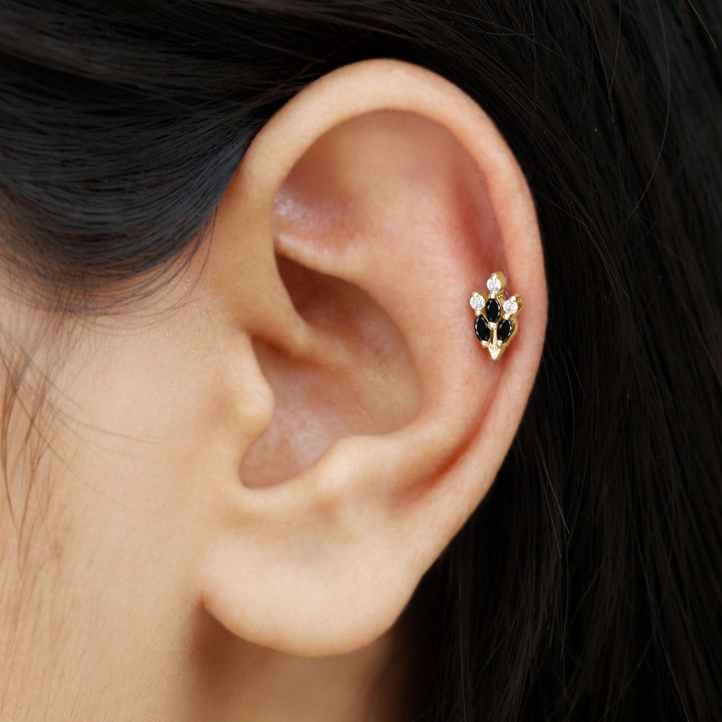 Marquise Black Onyx Leaf Cartilage Earring with Certificate
