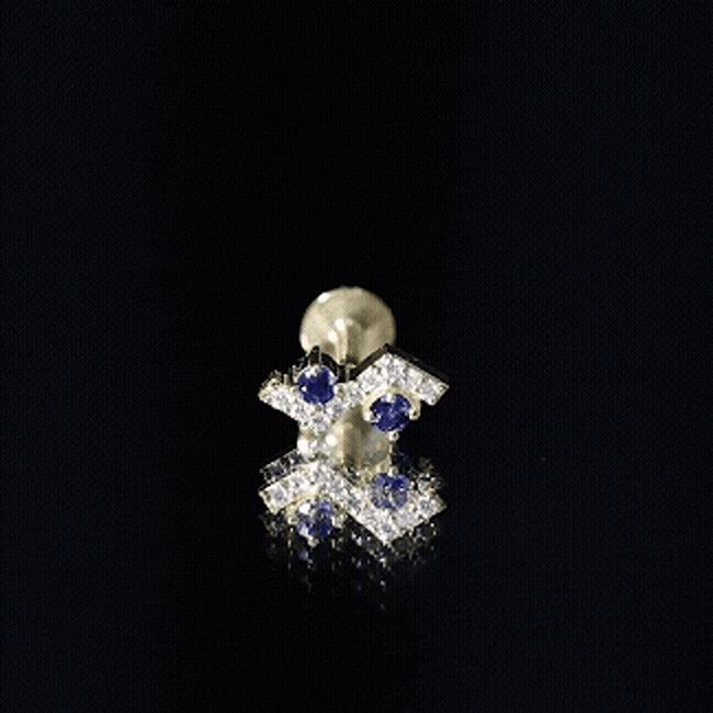 Blue Sapphire and Lab Grown Diamond Zig Zag Helix Earring