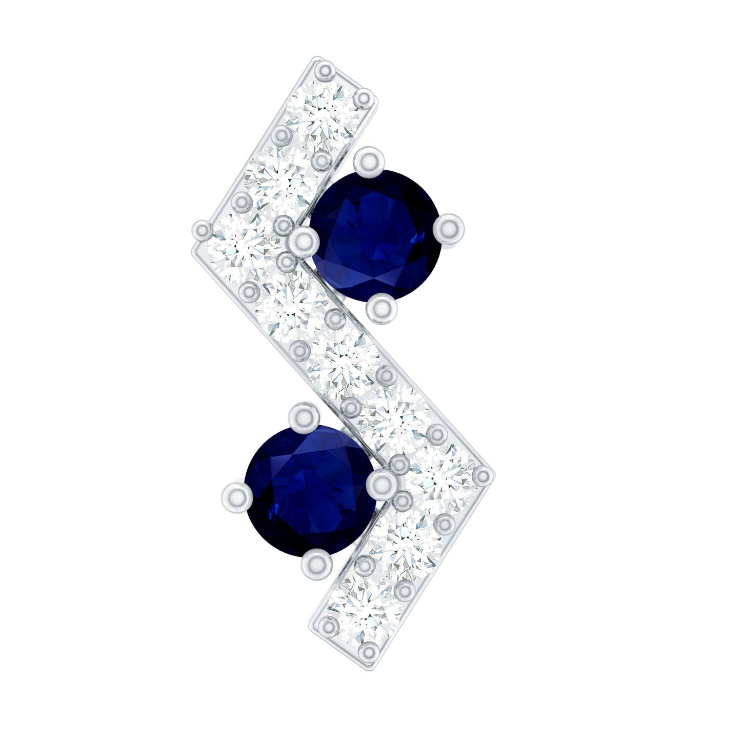 Blue Sapphire and Lab Grown Diamond Zig Zag Helix Earring