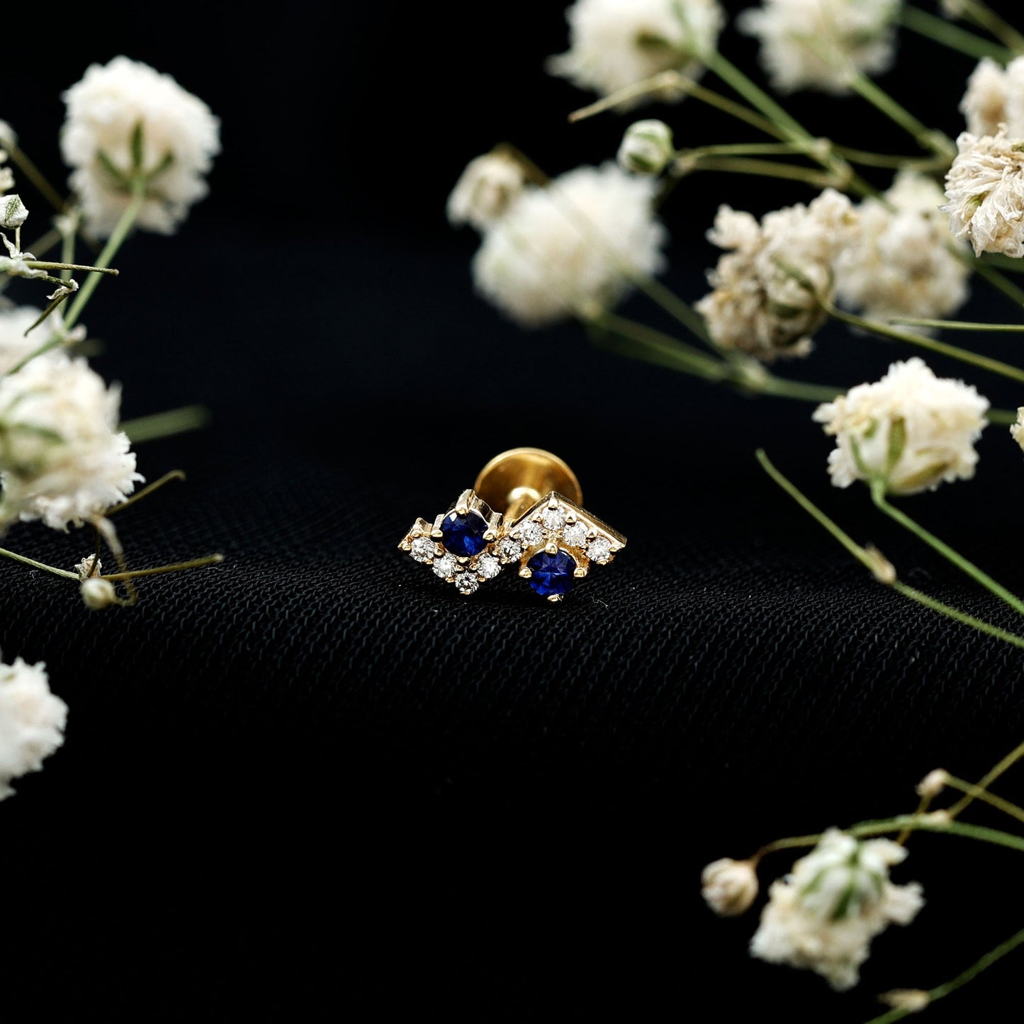 Blue Sapphire and Lab Grown Diamond Zig Zag Helix Earring