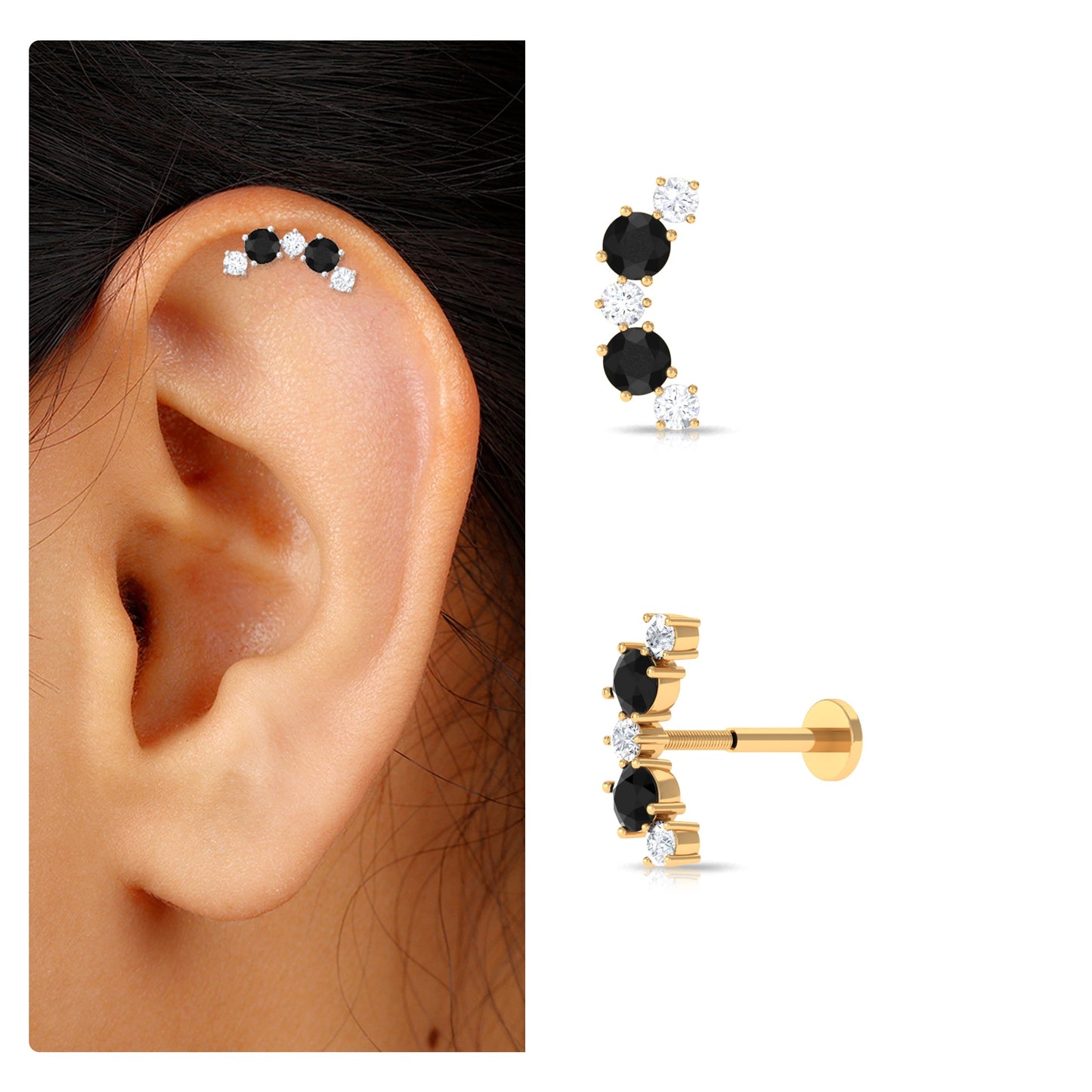 Alternate Black Onyx and Diamond Crawler Earring