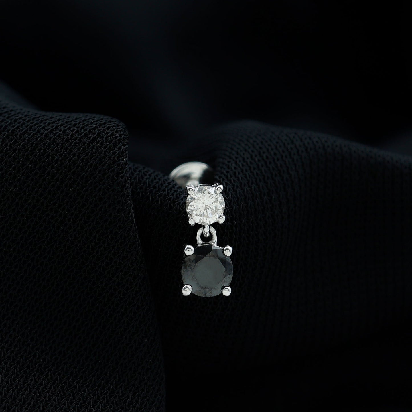 Round Black Onyx and Moissanite Helix Drop Earring
